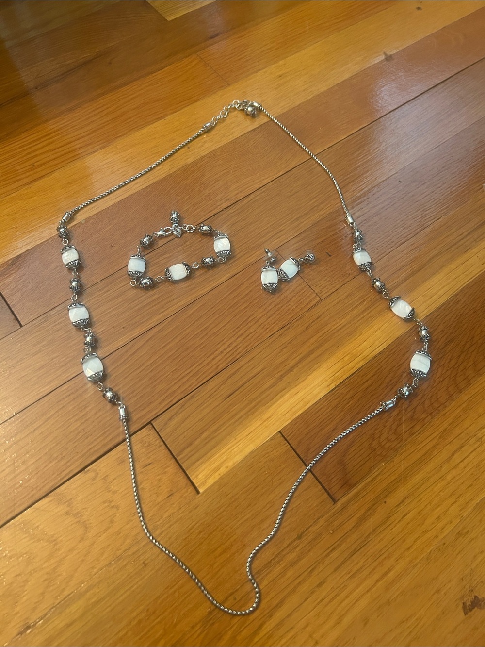 Brighton White and Silver Women's Necklace, Bracelet & Earrings Set